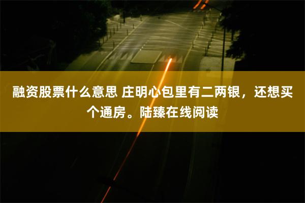 融资股票什么意思 庄明心包里有二两银，还想买个通房。陆臻在线阅读